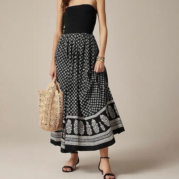 J.Crew Strapless Mixy Midi Dress Black Block Print Size Large NWT - Picture 1 of 10